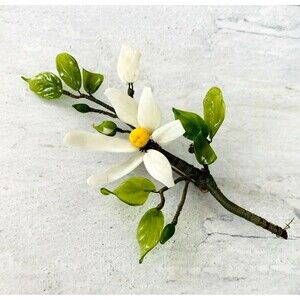 Patê De Verre White Flower Spray Brooch Corsage Vintage Hand Made Millinery